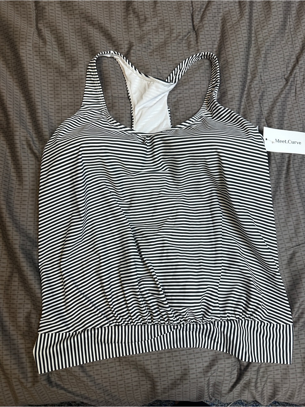 Meet.Curve Black & White Striped Racerback tankini Top. New with tags. Top only